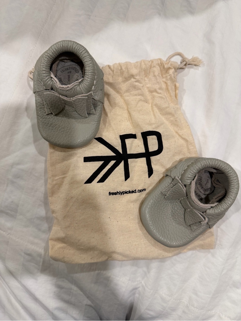 Freshly Picked Baby Moccasins in Gray with Bow Detail
